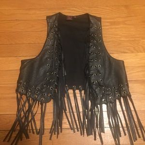 Material Girl fringe faux leather vest